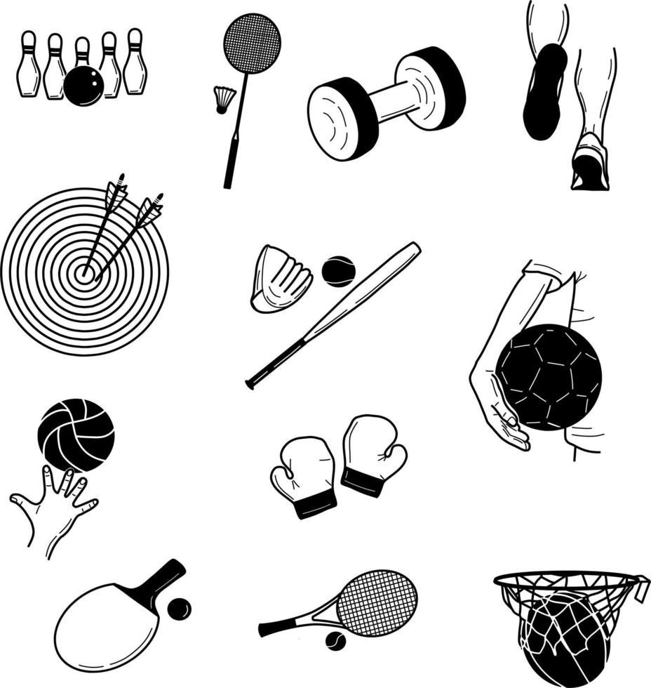equipamento esportivo de doodle desenhado à mão vetor