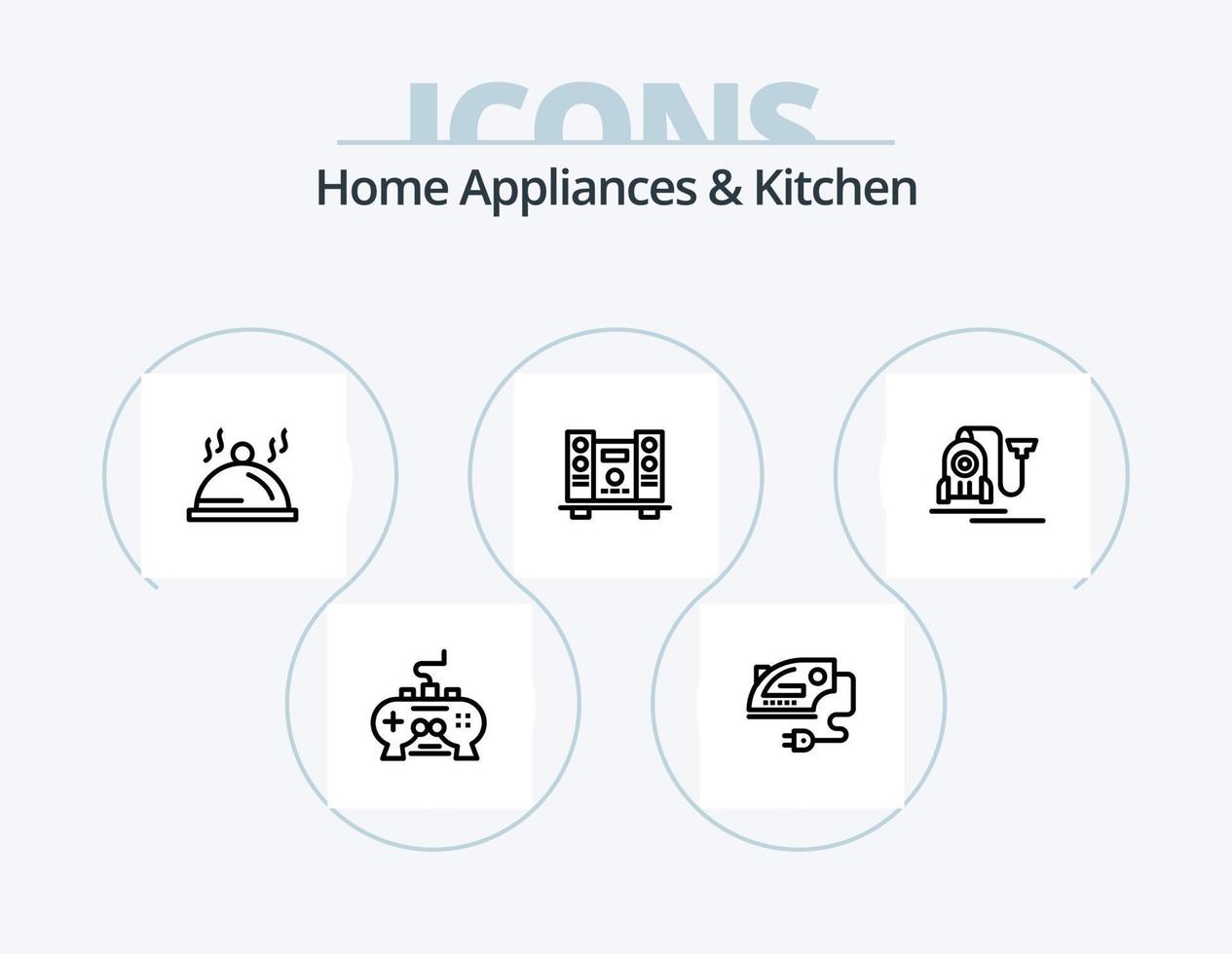 eletrodomésticos e ícone da linha de cozinha pack 5 design de ícones. aquecedor. cozinhando. forno. microondas. forno vetor