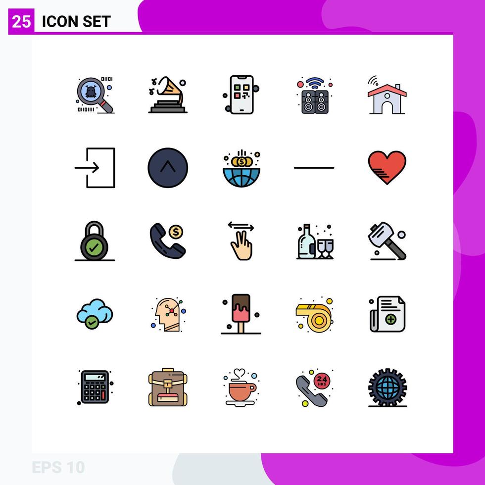 25 cores planas de linha cheia de vetores temáticos e símbolos editáveis de serviço doméstico pagam alto-falante wi-fi elementos de design de vetores editáveis