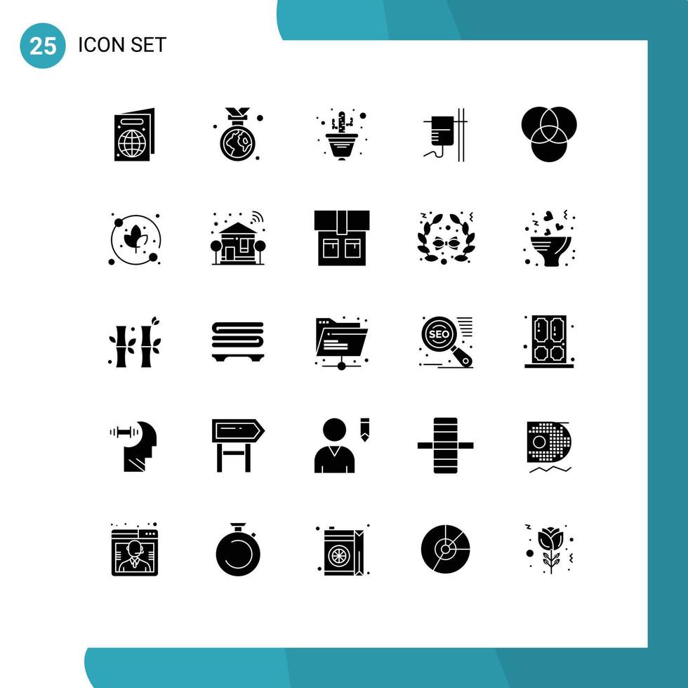 pacote de interface do usuário de 25 glifos sólidos básicos de plantas rgb transfusão de flores médicas elementos de design de vetores editáveis