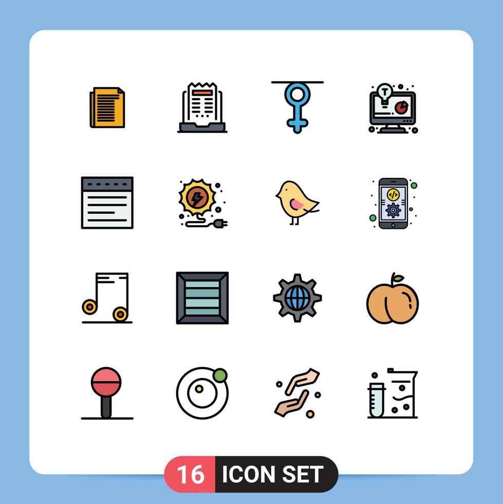 pacote de 16 linhas cheias de cores planas modernas, sinais e símbolos para mídia impressa na web, como guias, relatório de negócios, ideia de negócio de jornal, elementos de design de vetores criativos editáveis por humanos