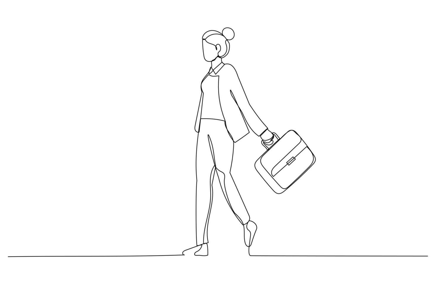desenho de jovem empresária atravessando a rua no distrito de escritórios modernos. estilo de arte de linha contínua vetor
