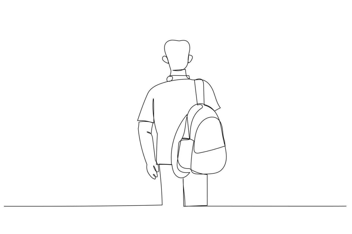 desenho de vista traseira jovem estudante caminhando para a universidade. estilo de arte de linha contínua única vetor