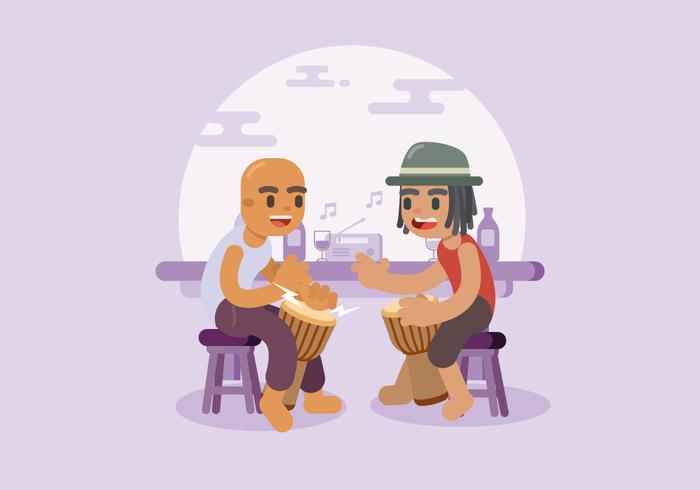 Dois músicos praticando Djembe vetor