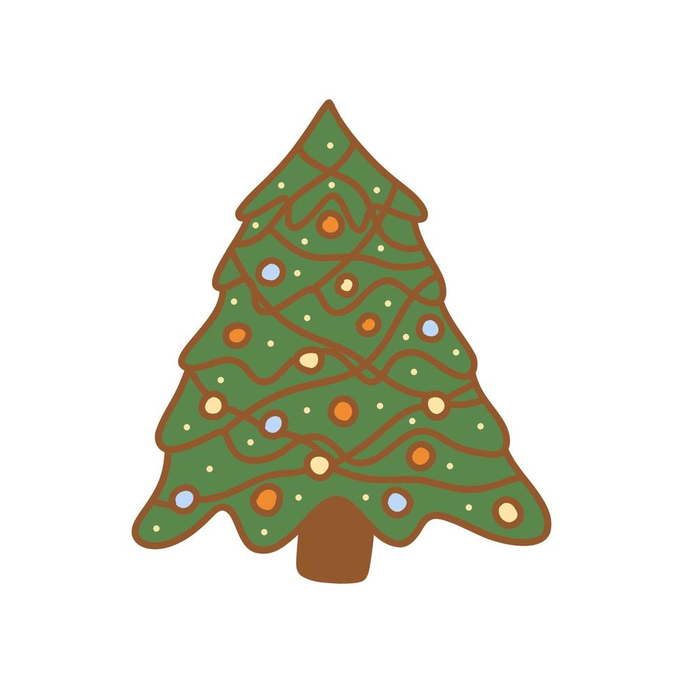árvore de natal decorada com guirlanda e bolas. ícone vetorial vetor