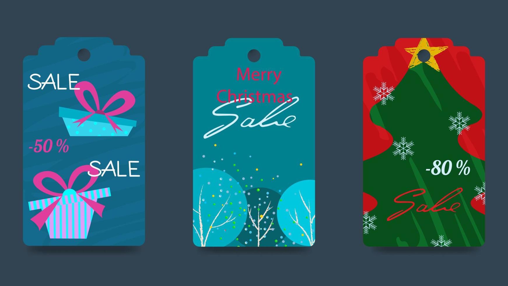 conjunto de tags abstratas para venda de natal. modelos de etiquetas sazonais para impressão. natal, ano novo, presentes de natal. ilustração vetorial vetor