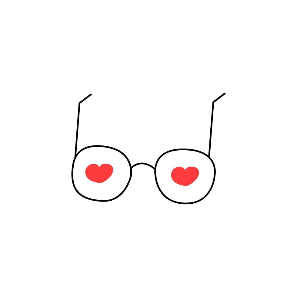 óculos redondos com corações dentro. vetor de dia dos namorados desenhado a mão