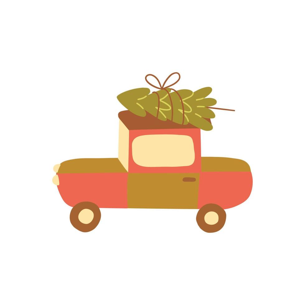 carro carrega árvore de natal no telhado. ícone vetorial vetor