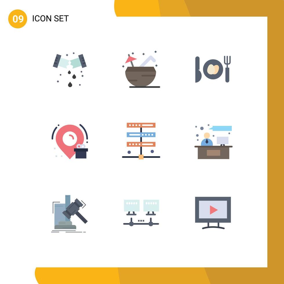 Pacote de cores planas da interface do usuário 9 de sinais e símbolos modernos do servidor que hospeda a caixa de dados do jantar editável elementos de design vetorial vetor