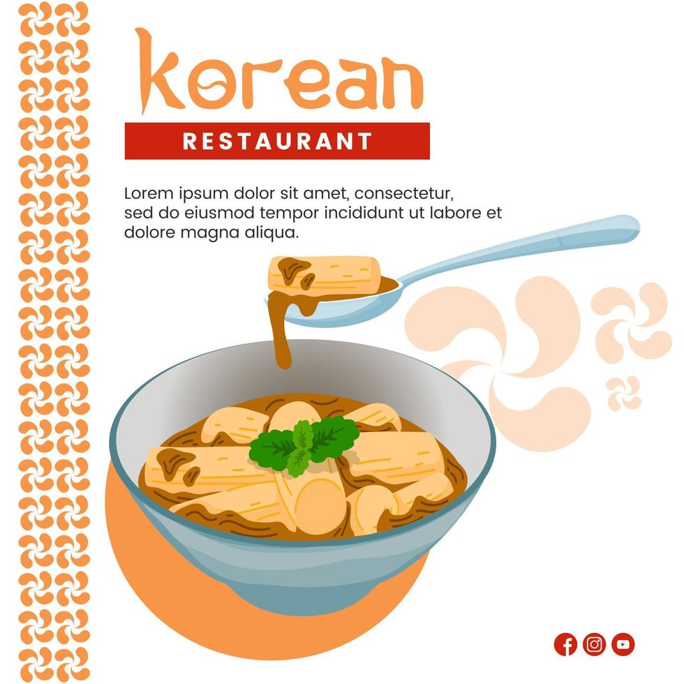 design de ilustração de comida asiática de comida coreana para modelo de mídia social de apresentação vetor