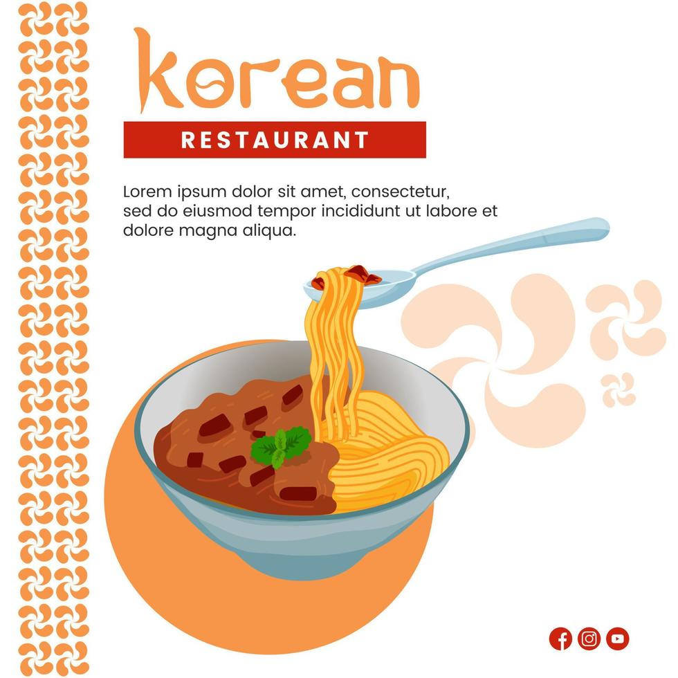 design de ilustração de comida asiática de comida coreana para modelo de mídia social de apresentação vetor