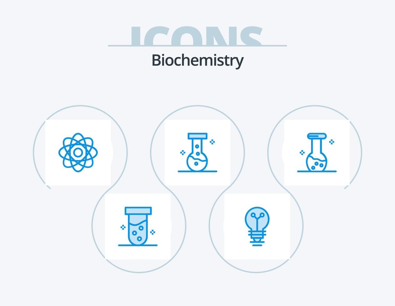 bioquímica ícone azul pack 5 design de ícone. biologia. análise. átomo. laboratório. químico vetor