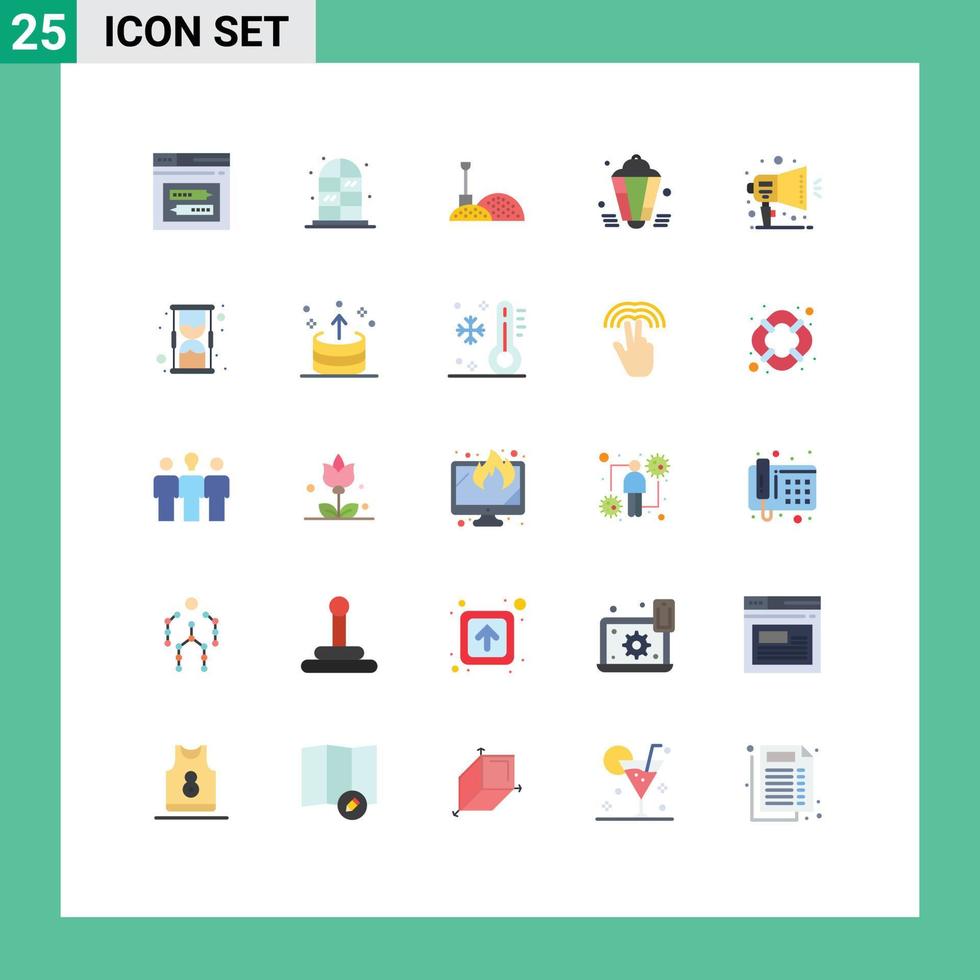 Pacote de cores planas de 25 interfaces de usuário de sinais e símbolos modernos de decoração de notificação construção de lâmpada eid elementos de design de vetores editáveis