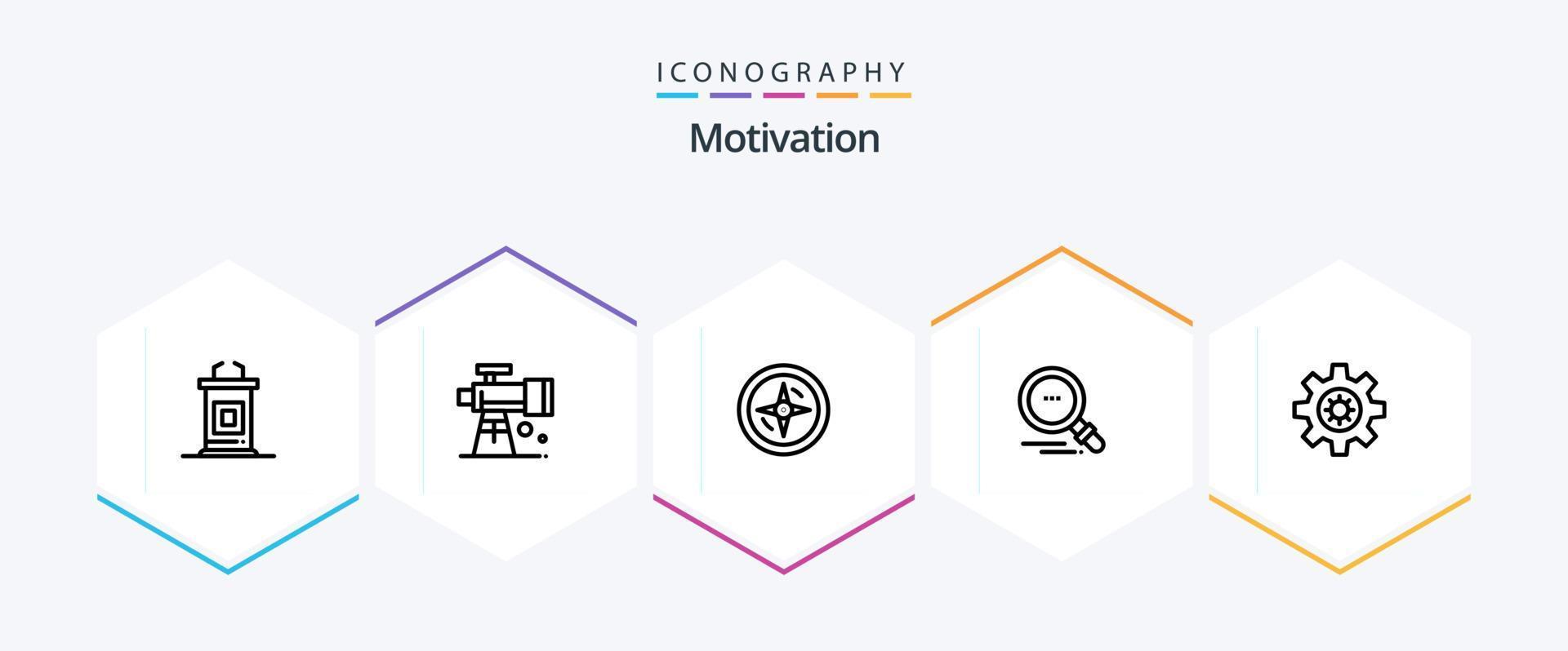 pacote de ícones de 25 linhas de motivação, incluindo . contexto. navegação. engrenagem. achar vetor