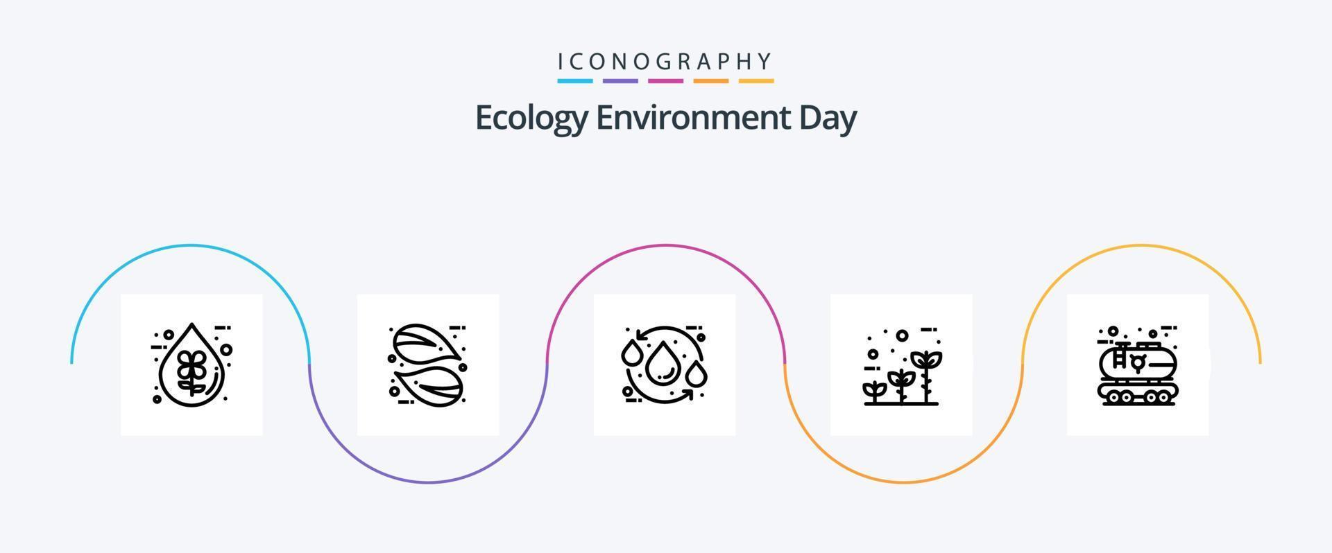 ecology line 5 icon pack incluindo crescimento. amigáveis. plantar. eco. reciclar vetor