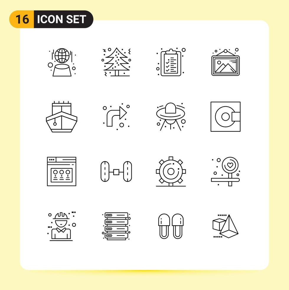 grupo de 16 contornos modernos definidos para elementos de design de vetores editáveis de imagem de quadro de verificação de vela de transporte