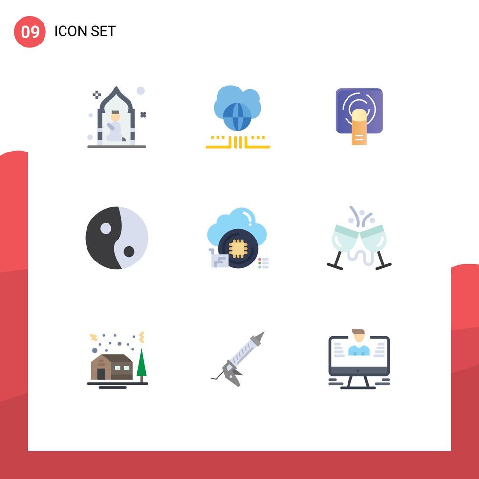pacote de linha vetorial editável de 9 cores planas simples de elementos de design vetorial editáveis de tela de nuvem de chip nuvem yin vetor
