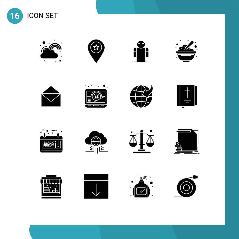 conjunto de 16 sinais de símbolos de ícones de interface do usuário modernos para tigela de marcador de cereais de aveia abrir elementos de design de vetor editável