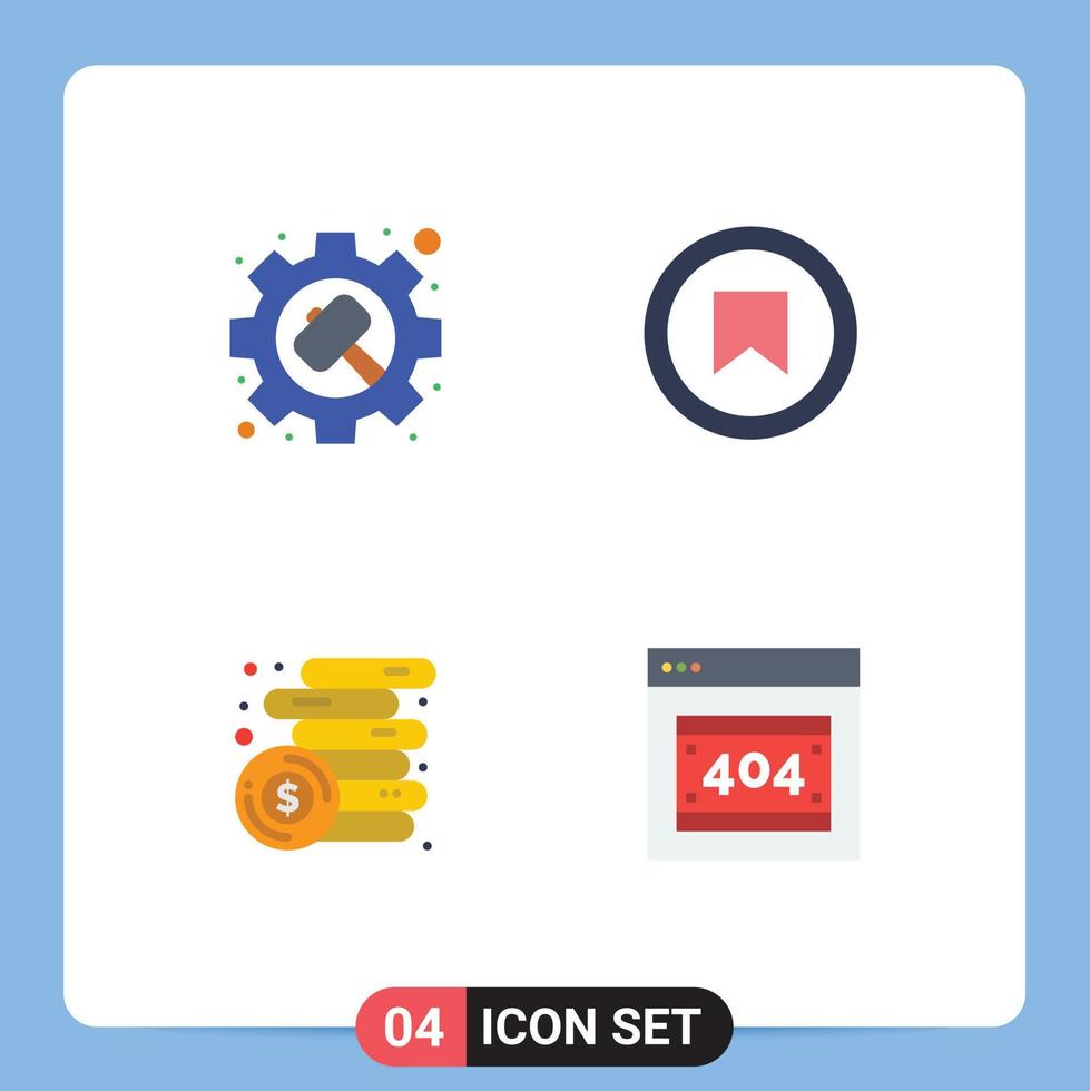 pacote de interface de usuário de 4 ícones planos básicos de configurações de renda de engrenagem marcam moedas elementos de design de vetores editáveis