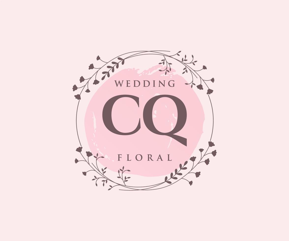 cq letras iniciais modelo de logotipos de monograma de casamento, modelos modernos minimalistas e florais desenhados à mão para cartões de convite, salve a data, identidade elegante. vetor