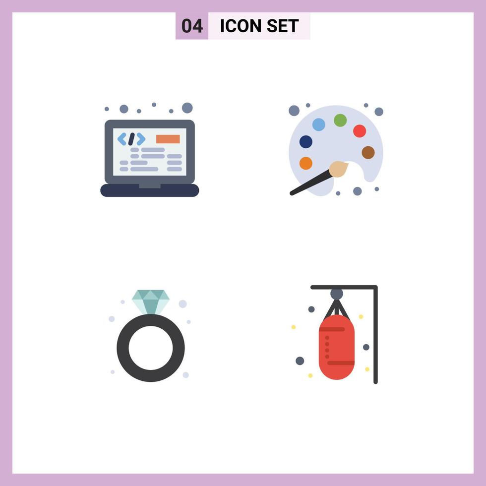 conjunto de 4 sinais de símbolos de ícones de interface do usuário modernos para codificar joias html agilizar elementos de design de vetores editáveis de casamento