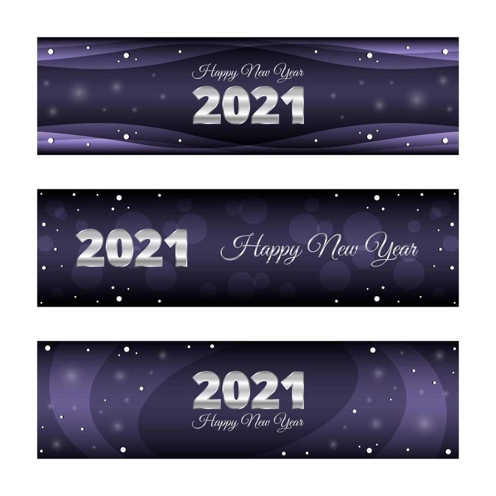 banners de ano novo 2021 em roxo prata brilhante vetor