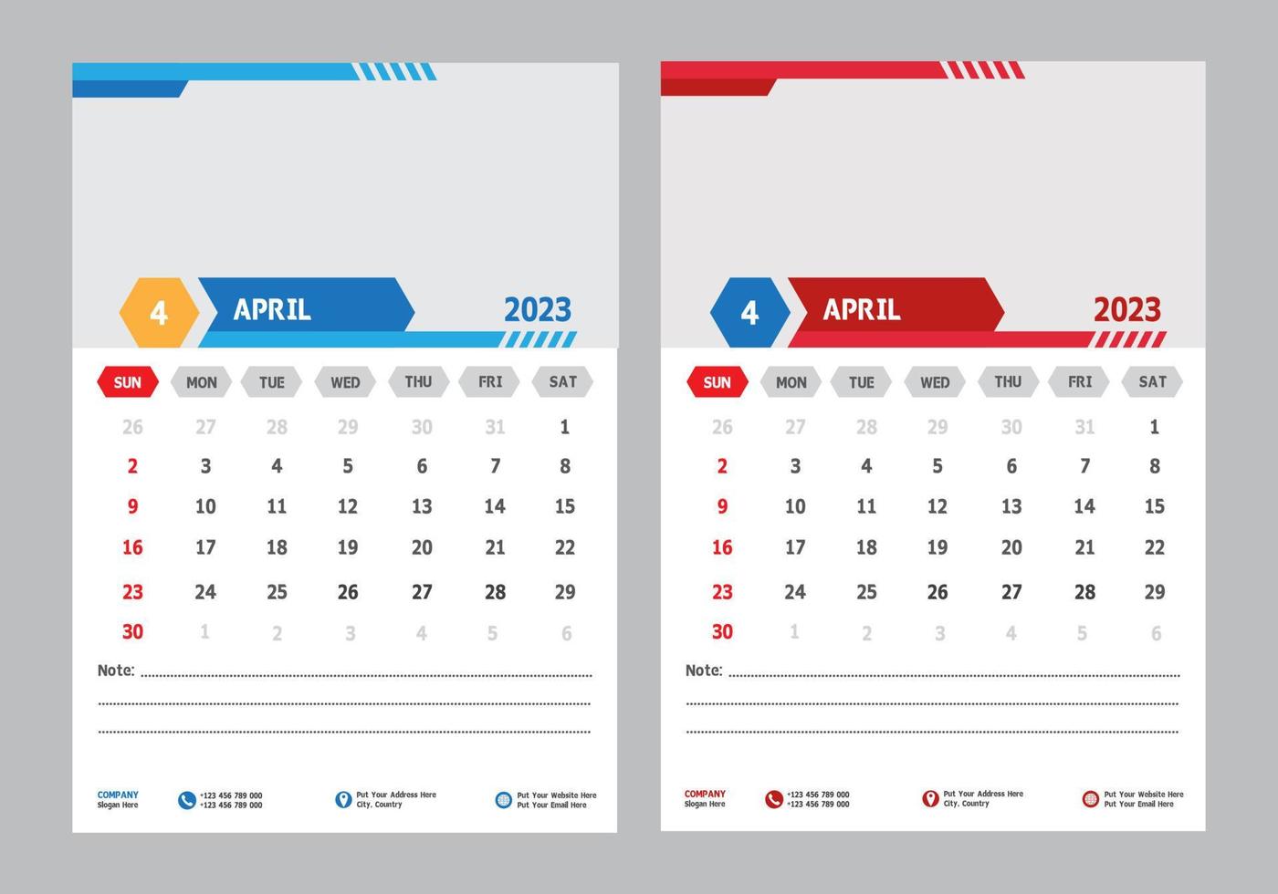 modelo de design de calendário de parede moderno de abril de 2023 pro vetor