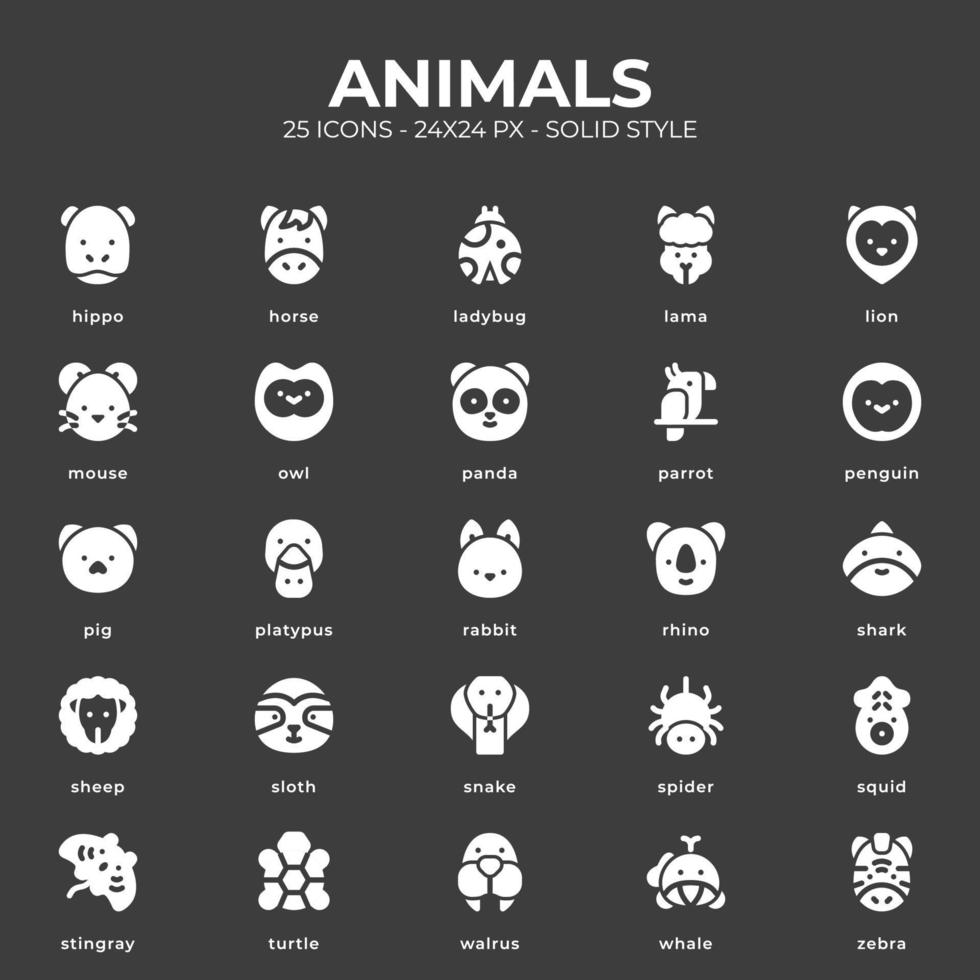 pacote de ícones de animais com cor branca vetor