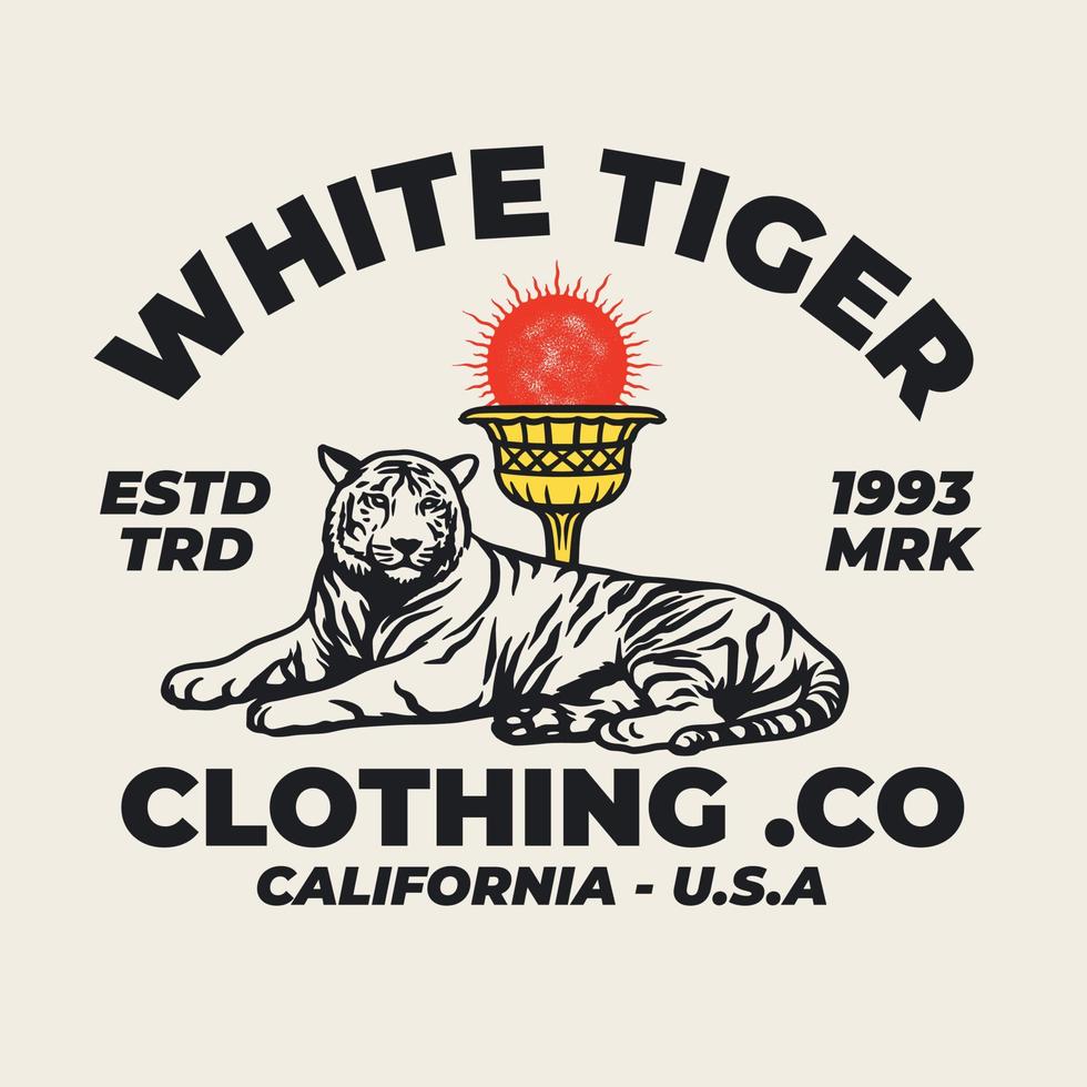 ilustração vetorial de tigre roupas desenhadas à mão distintivo de logotipo de vestuário vetor