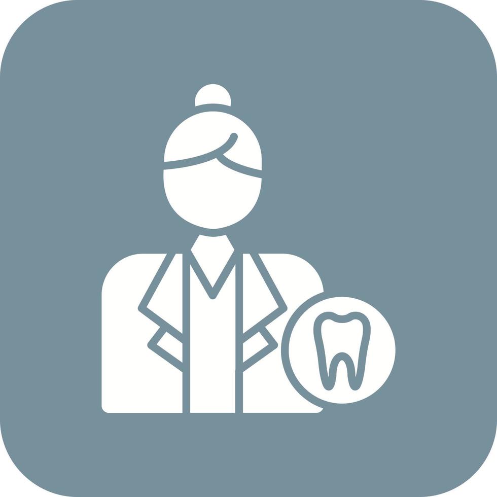 glifo de dentista feminino ícone de fundo de canto redondo vetor