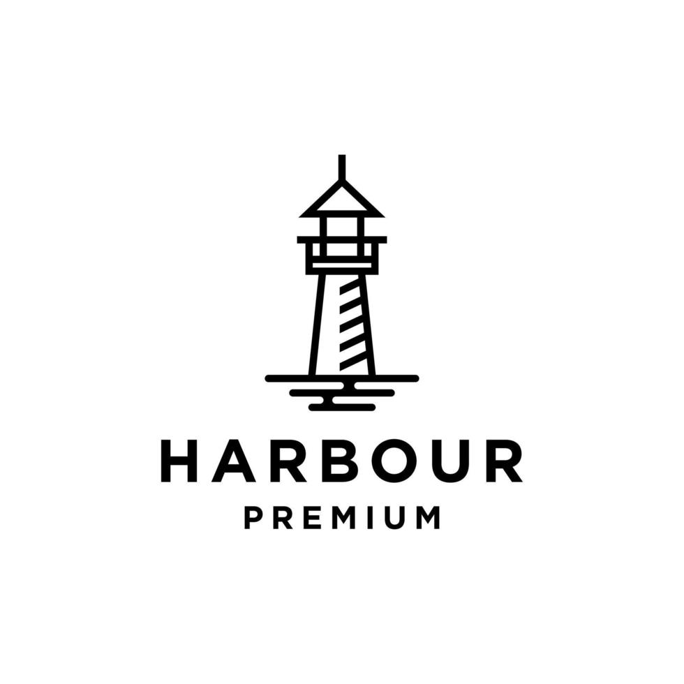 design do logotipo do porto de holofote de farol no estilo de ícone de linha linear da moda para uma empresa de café e restaurante vetor