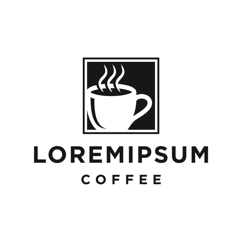 design de ícone de logotipo hipster de café para café, ilustração de restaurante cafetaria, silhueta de café e fumaça no quadro vetor