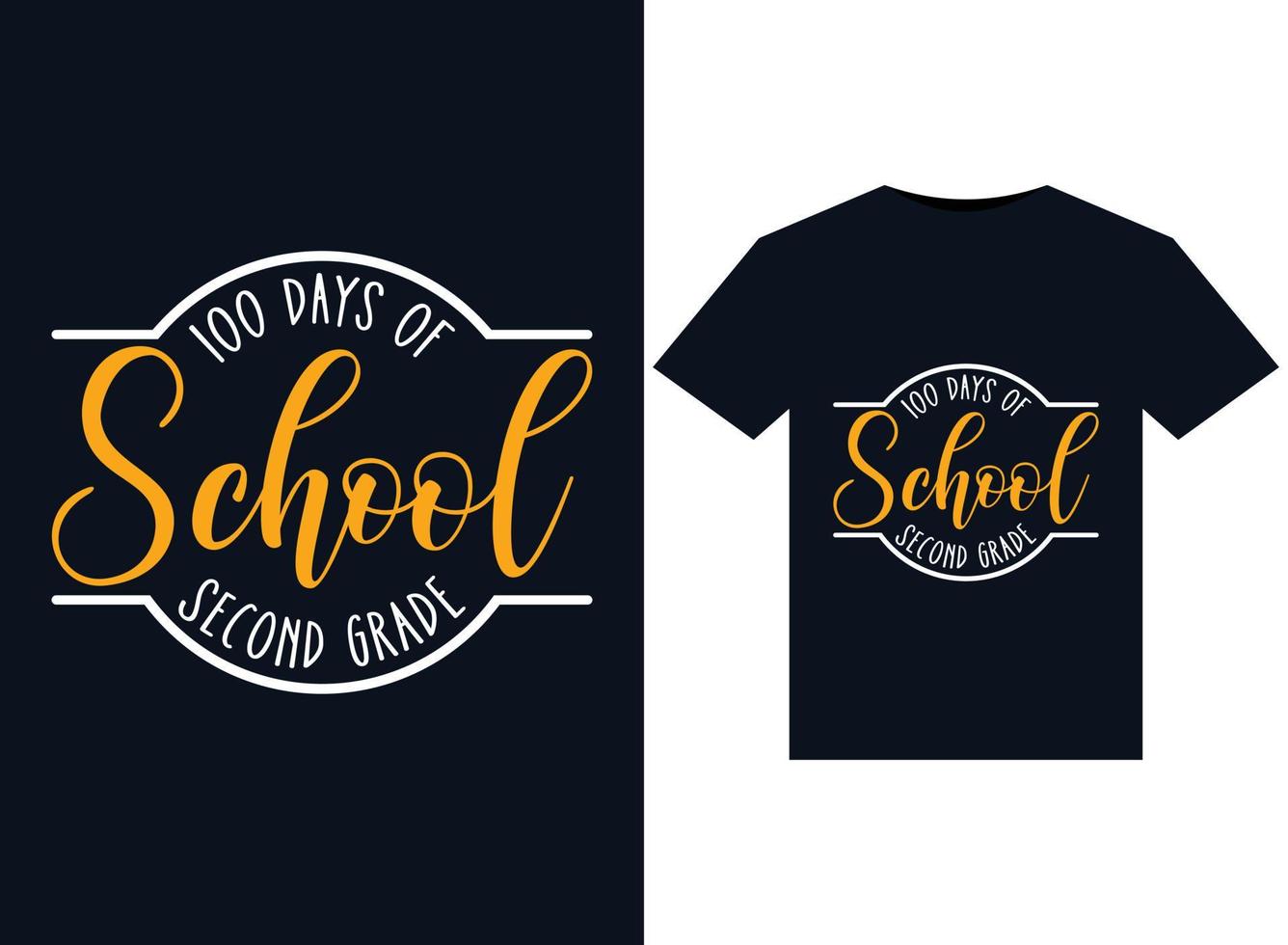 Ilustrações de 100 dias de escola para a segunda série para design de camisetas prontas para impressão vetor