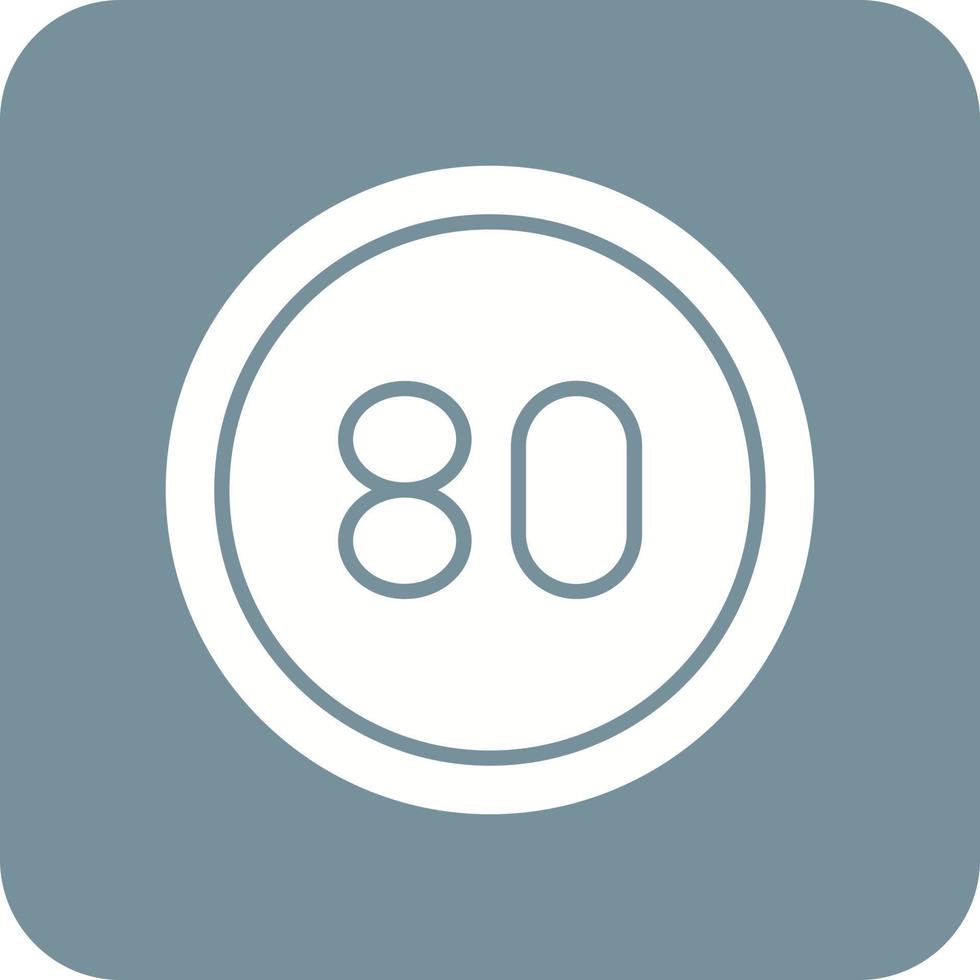 ícone de fundo de canto redondo de glifo de limite de velocidade 80 vetor