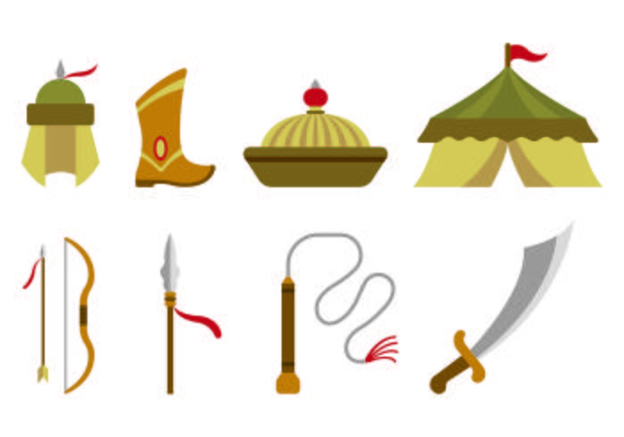 conjunto de ícones de equipamentos guerreiros mongol vetor