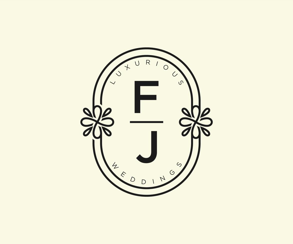 fj letras iniciais modelo de logotipos de monograma de casamento, modelos minimalistas e florais modernos desenhados à mão para cartões de convite, salve a data, identidade elegante. vetor