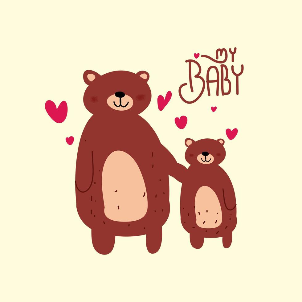 mamãe ursa fofa e seu bebê no estilo infantil. ilustração vetorial. vetor