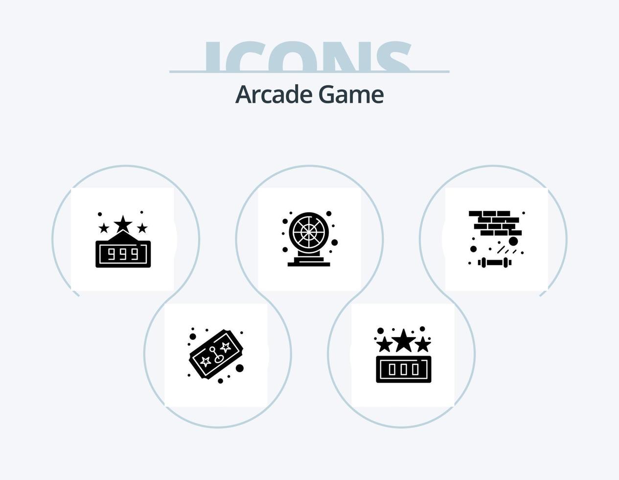 Arcade glifo icon pack 5 design de ícone. jogos. tijolo. pontuação máxima. Reproduzir. Diversão vetor