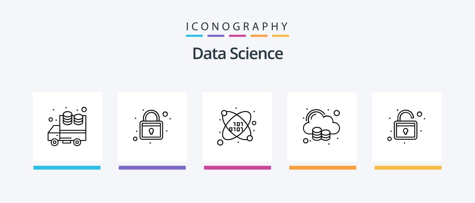 pacote de ícones da linha 5 da ciência de dados, incluindo processamento de dados. Setas; flechas. página. dados. essencial. design de ícones criativos vetor