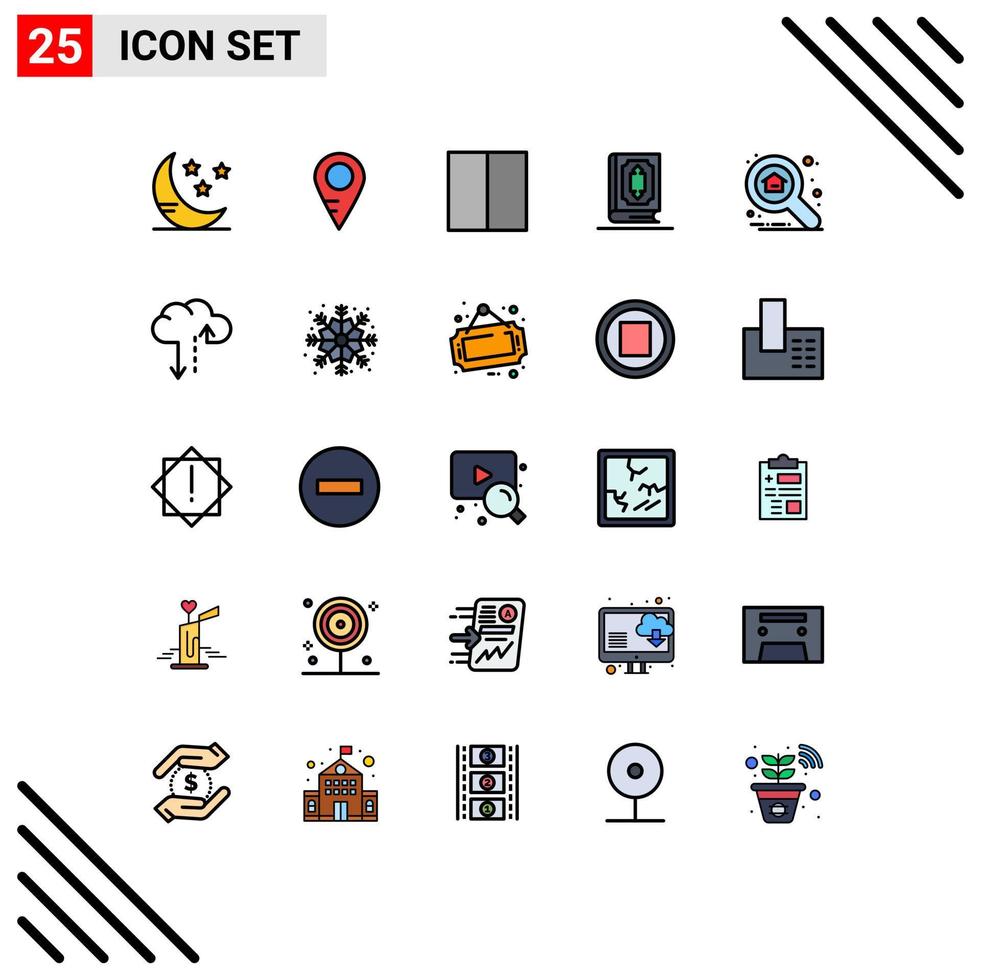 pacote de interface do usuário de 25 cores planas de linha preenchida básica de elementos de design de vetores editáveis muçulmanos de pesquisa em nuvem