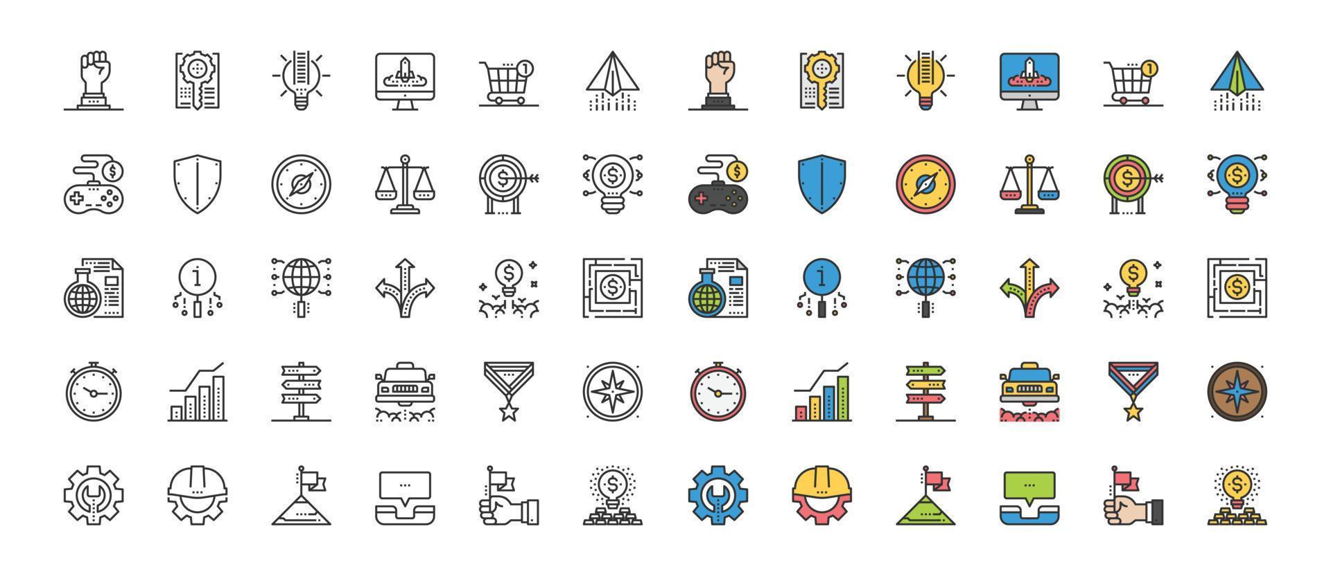 ícones de elementos de símbolos de negócios, pessoas, gerenciamento, pense vetor