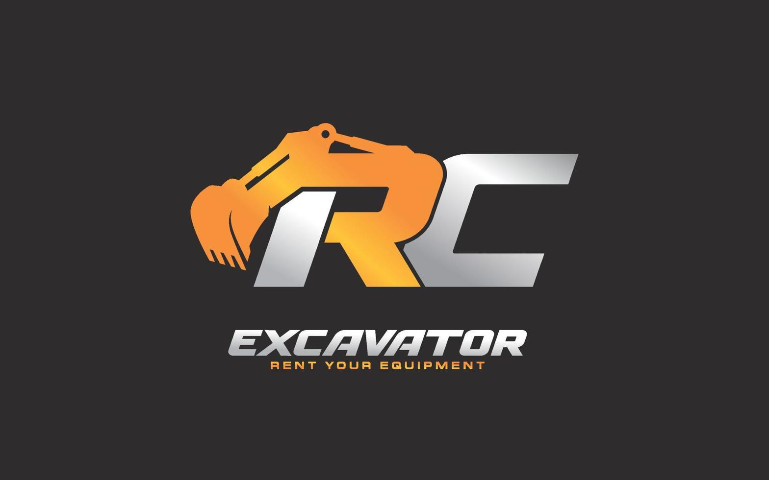 rc logo escavadeira para construtora. ilustração vetorial de modelo de equipamento pesado para sua marca. vetor