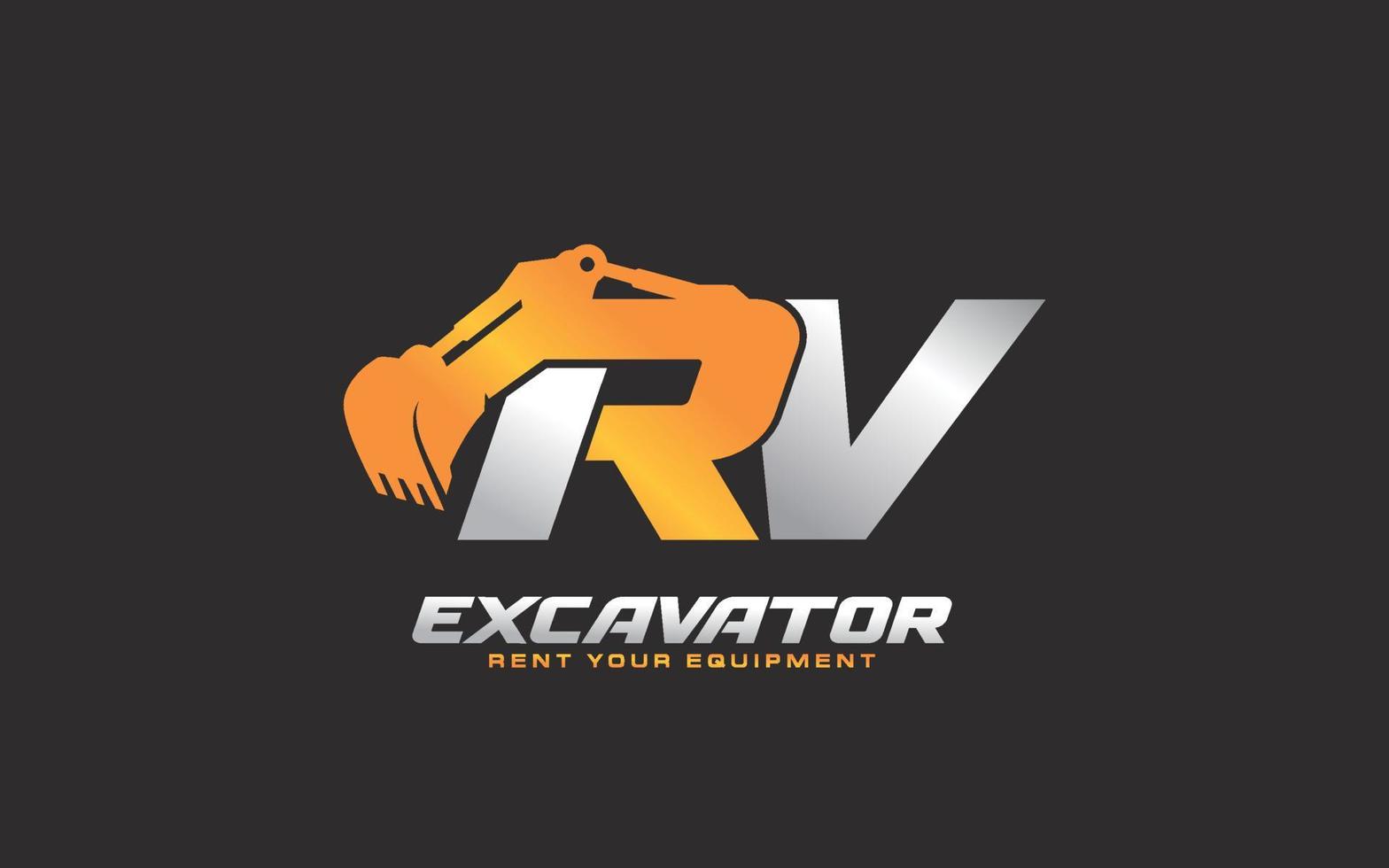 rv logo escavadeira para construtora. ilustração vetorial de modelo de equipamento pesado para sua marca. vetor