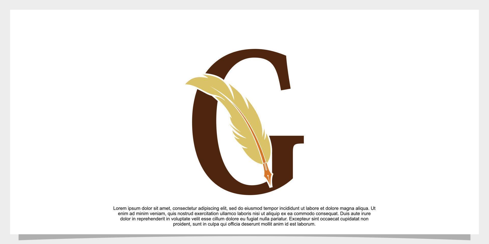 design de logotipo de pena letra g com conceito de ícone de caneta de pena vetor
