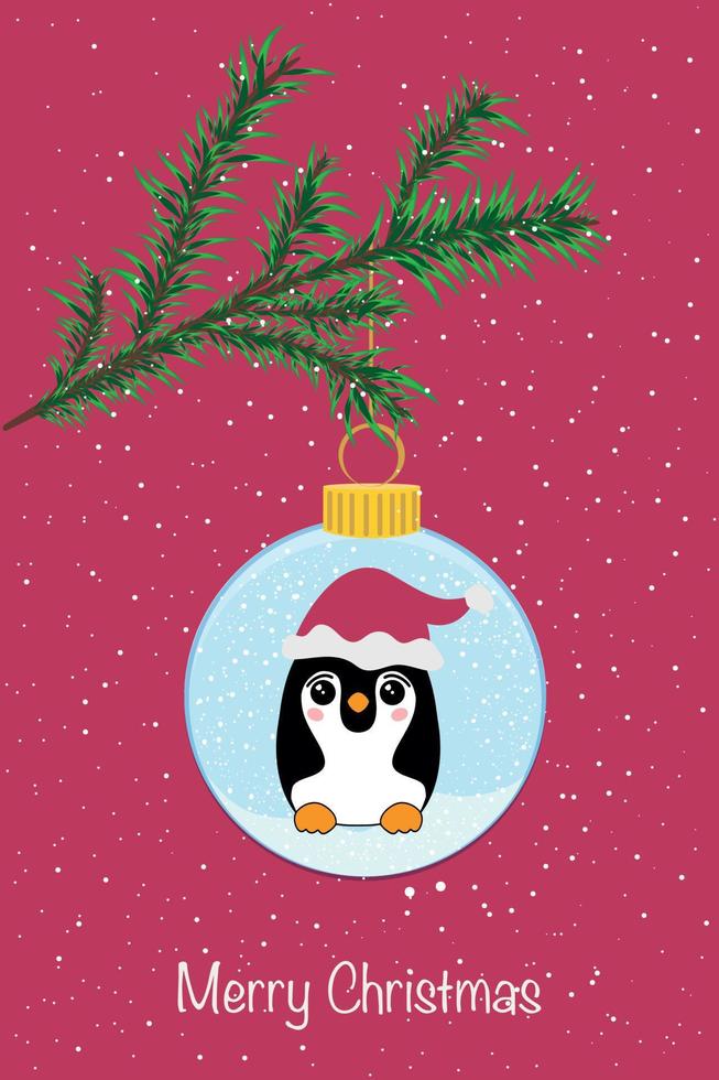 lindo cartão de natal. pinguins fofos no estilo kawaii. um símbolo do inverno frio. pássaro antártico, ilustração animal vetor