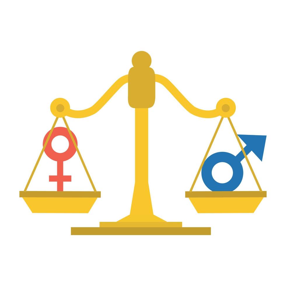 conceito de igualdade de gênero. símbolos de gênero equilibrando em uma escala. vetor