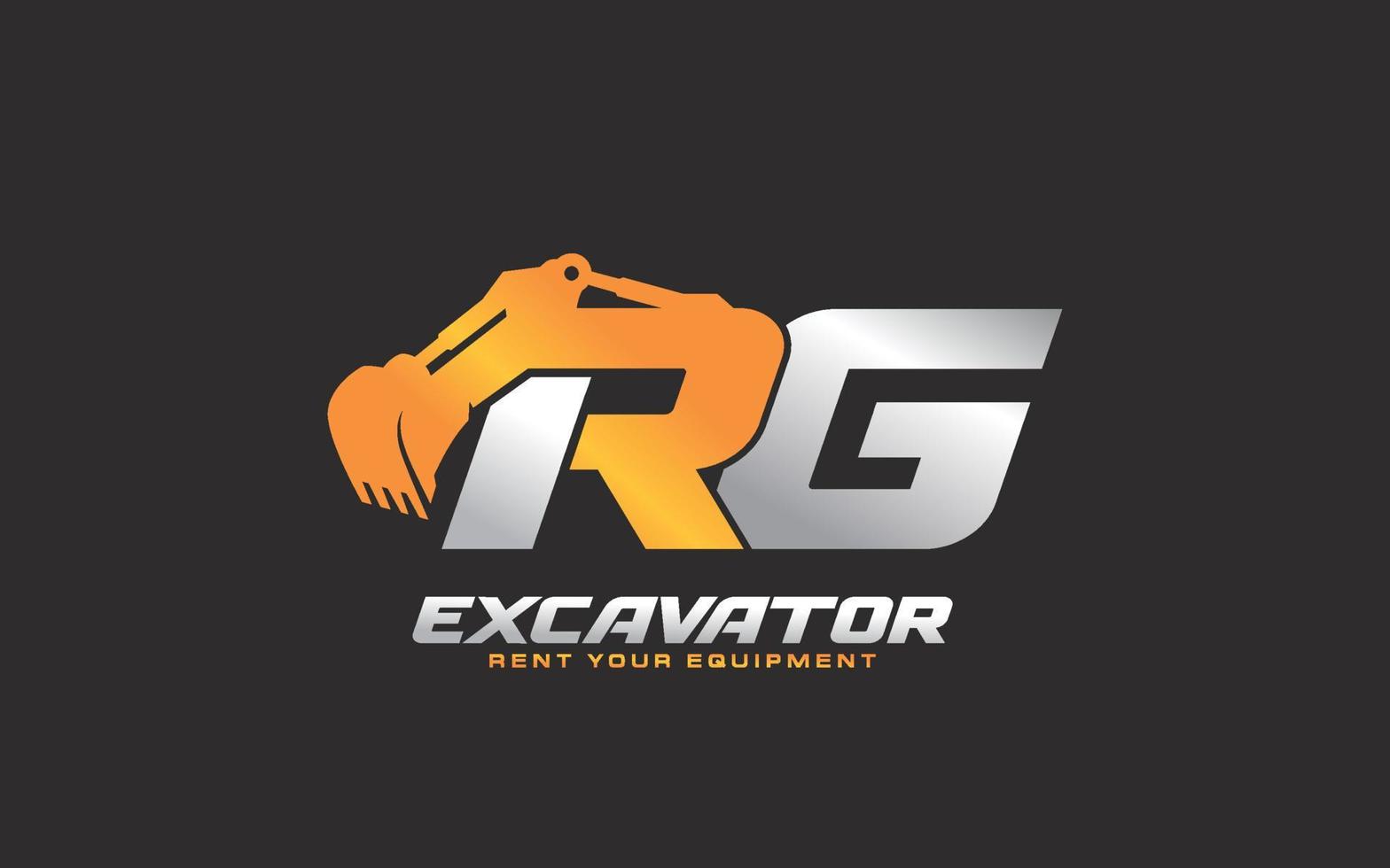 rg logo escavadeira para construtora. ilustração vetorial de modelo de equipamento pesado para sua marca. vetor