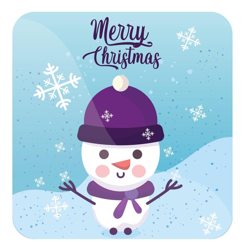 boneco de neve feliz com chapéu e cachecol ilustração em vetor cartão de feliz natal