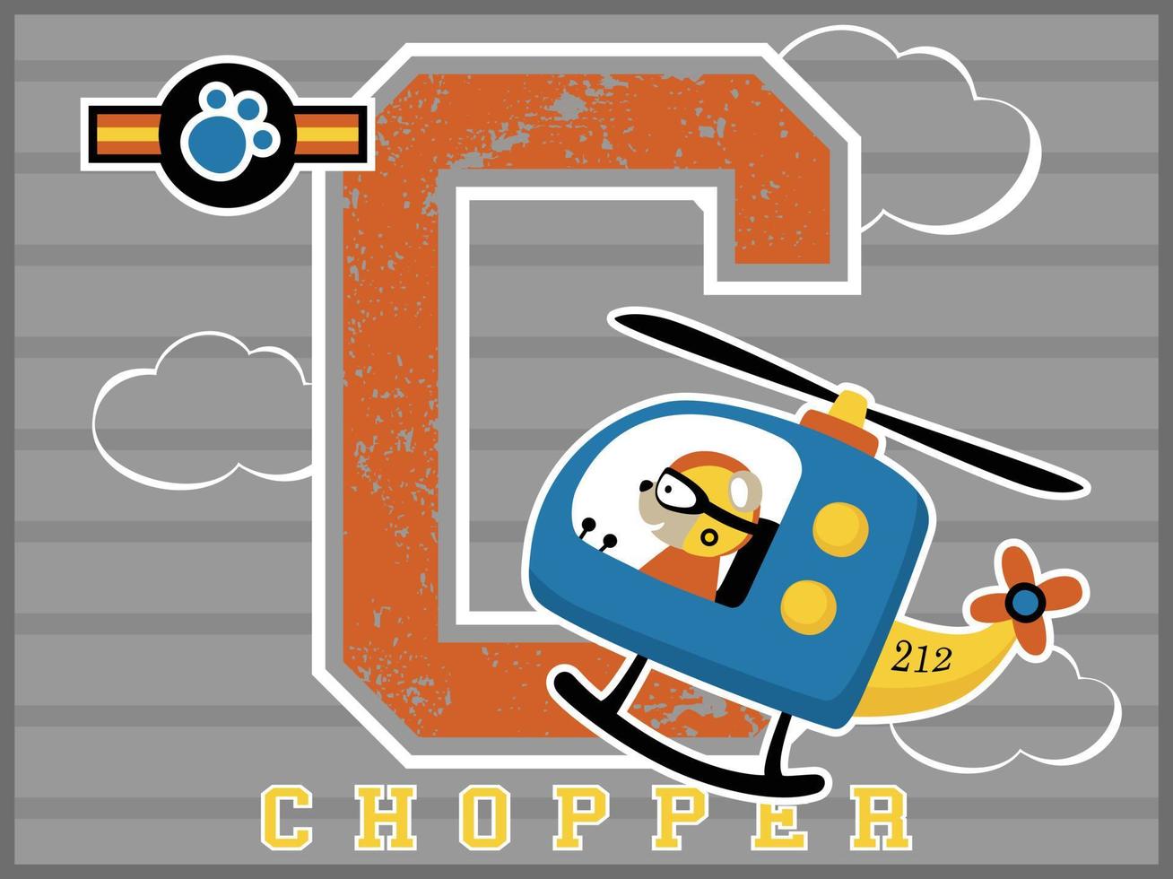 vetor de desenho animado de urso fofo dirigindo helicóptero com logotipo de voo no grande alfabeto c