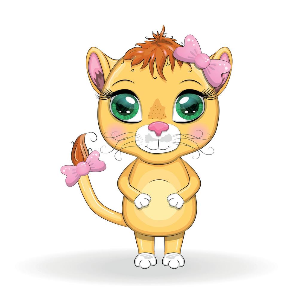 leão dos desenhos animados com olhos expressivos. animais selvagens, personagem, estilo fofo infantil. vetor